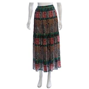 Oscar de la Renta Red and Green Maxi Skirt